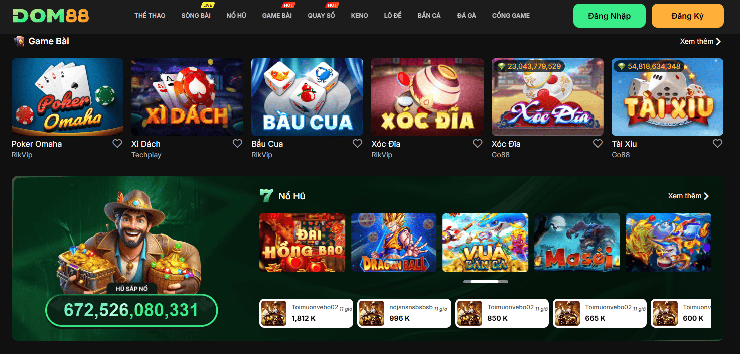 Tổng hợp các sảnh game đang được yêu thích tại DOM88