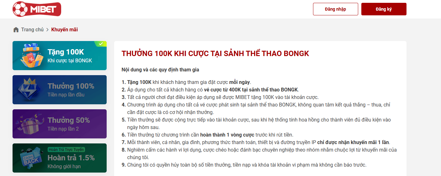 Đa dạng các chương trình khuyến mãi MIBET